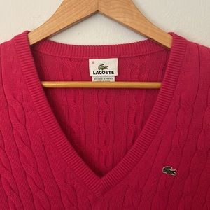 Lacoste V-Neck Hot Pink Cable Knit Sweater Size EU 36 US XS/S
